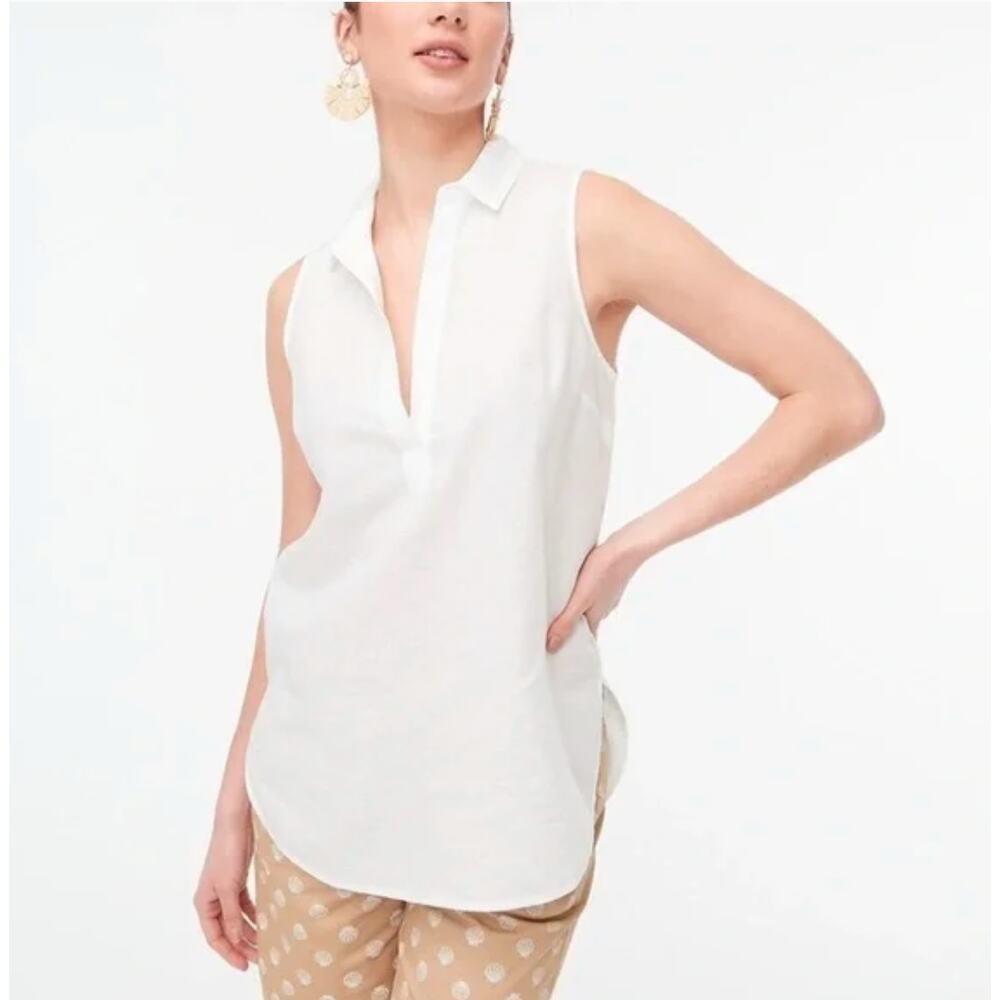NWT J. Crew Linen Cotton Popover Tunic Tank Top White AZ013 Size XXS